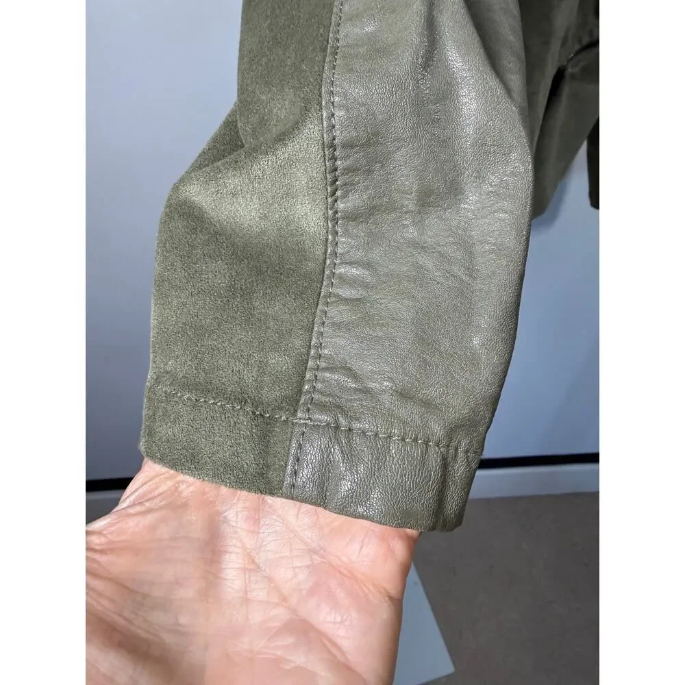 BLANK NYC Women's Faux Suede/Leather Asymmetrical Zip Front Jacket Green Size XS
